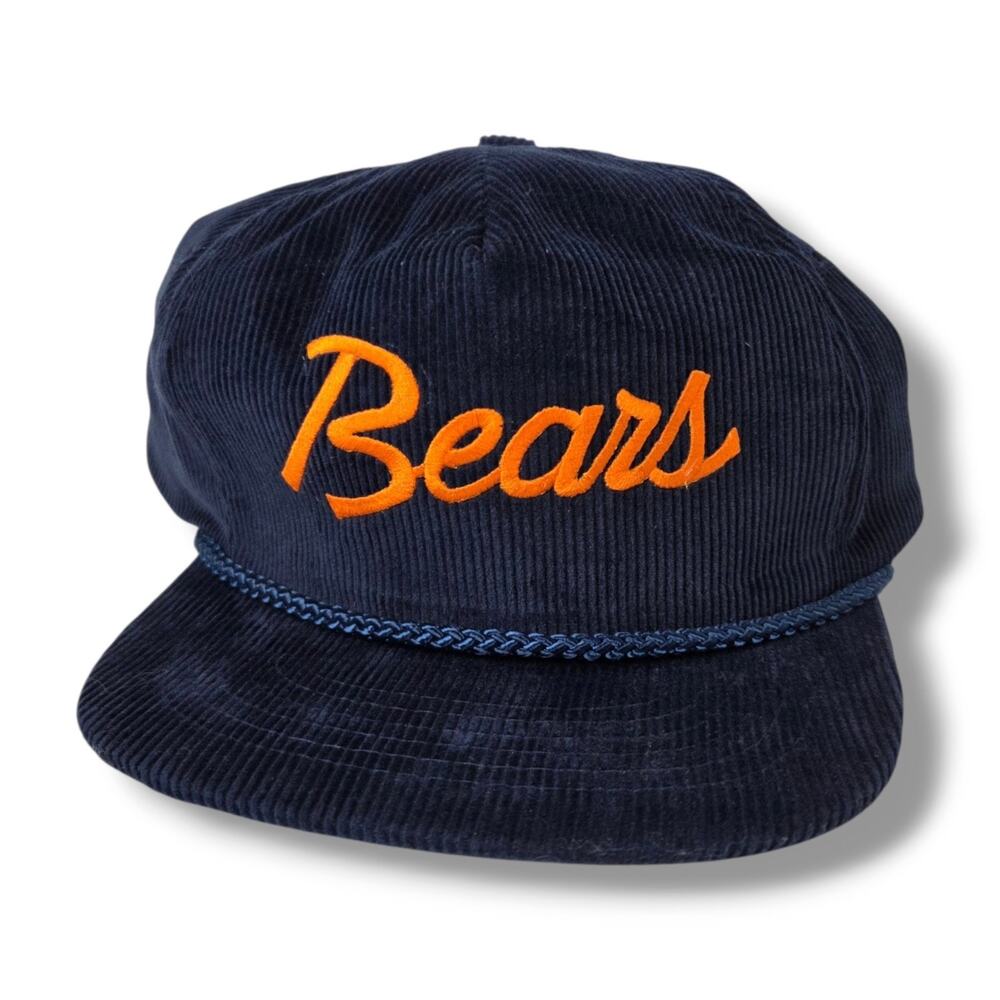 Vintage Chicago Bears Corduroy Snap Back Hat Blue Orange Cord Rope Football 90s